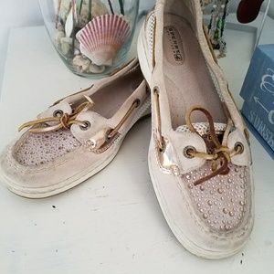 Sperry Topsider Pink Suede and Rhienstone Loafer 7